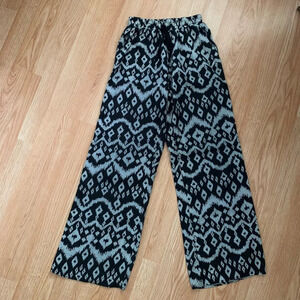 Wide Leg Palazzo Geometric Black & White Print Drawstring Pants Size S